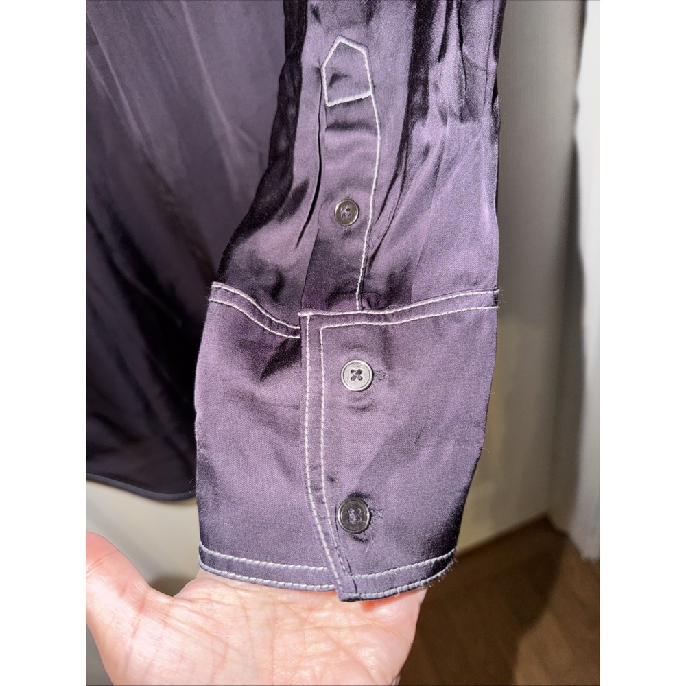 NEW! Pilcro Anthropologie Longline Silky Top Shirt Women's XL Navy Button - Picture 6 of 6